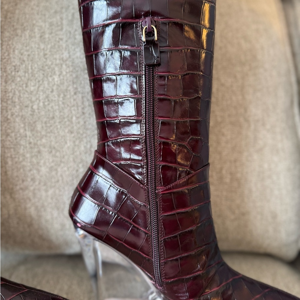👠 Stuart Weitzman Lucite Boots size 7 thigh high boots deep plum color - Picture 5 of 9